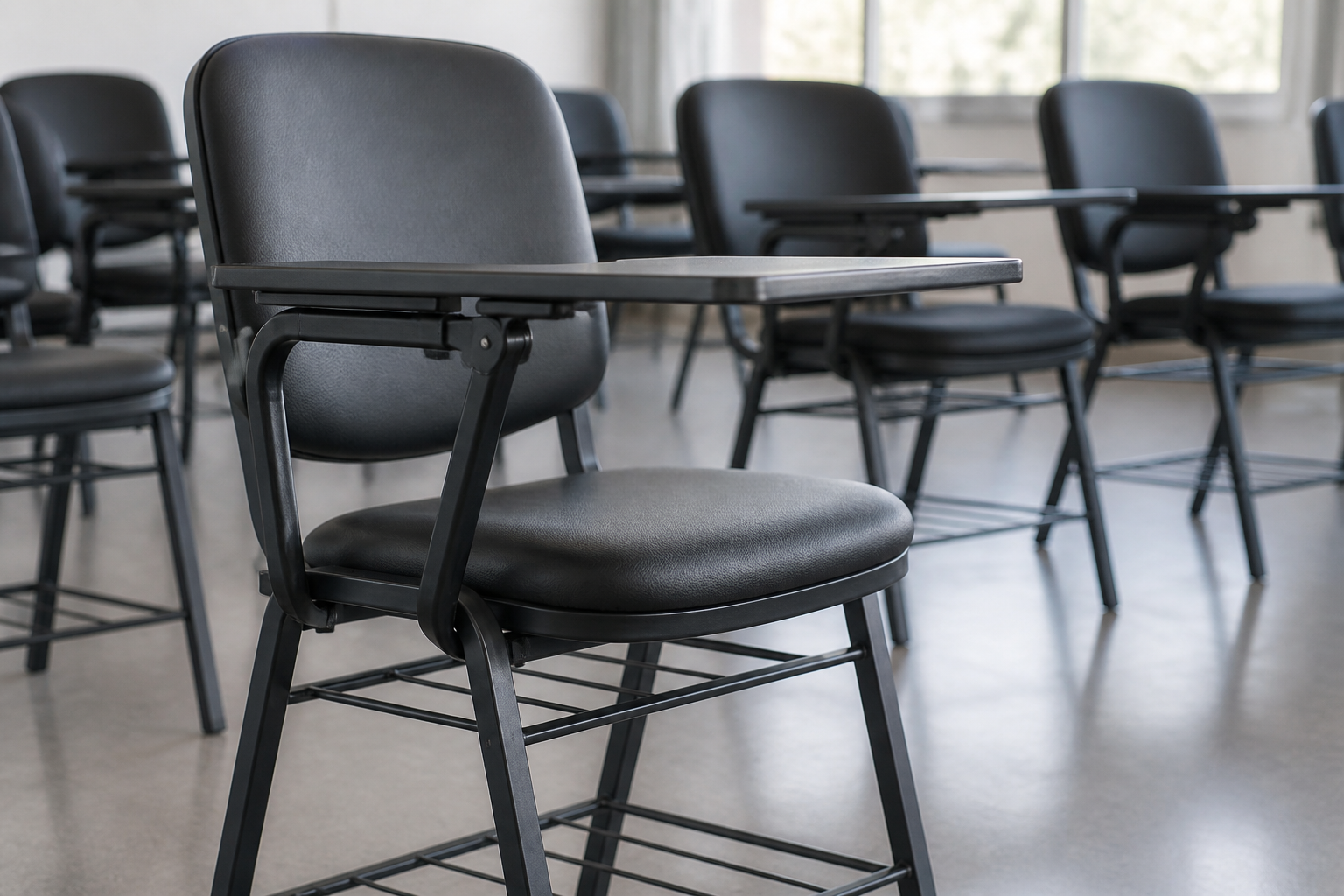 Writing pad chair with tablet arm in a coaching classroom